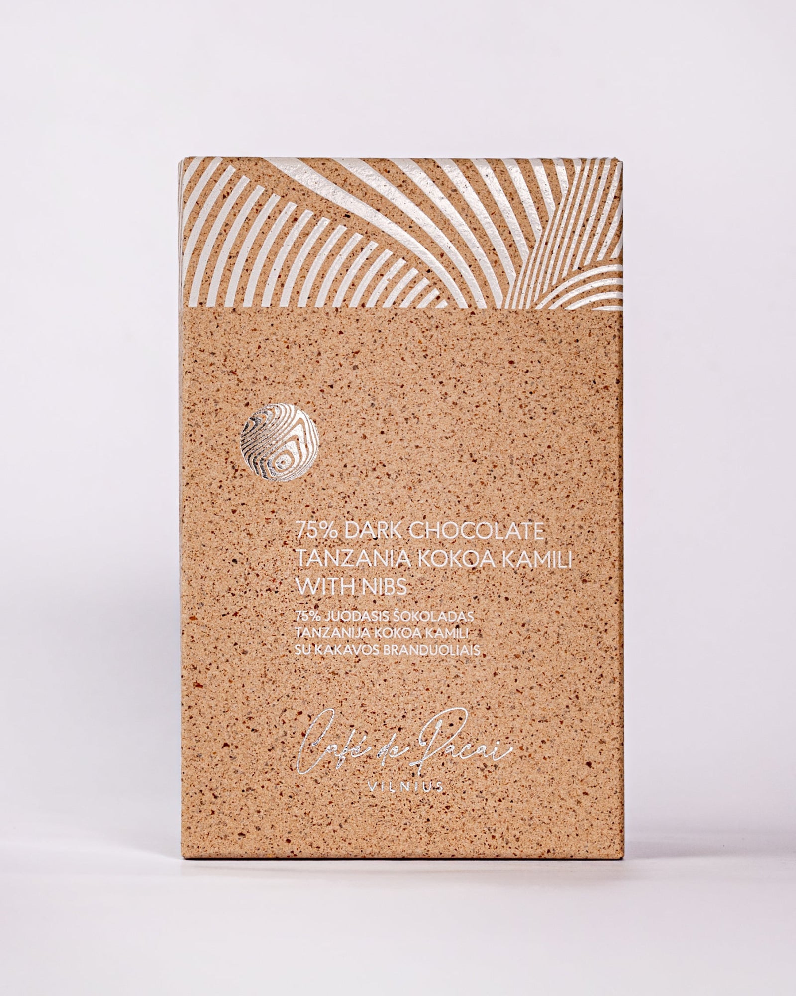 75% Dark chocolate from tanzanija Kokoa Kamili with cacao nibs