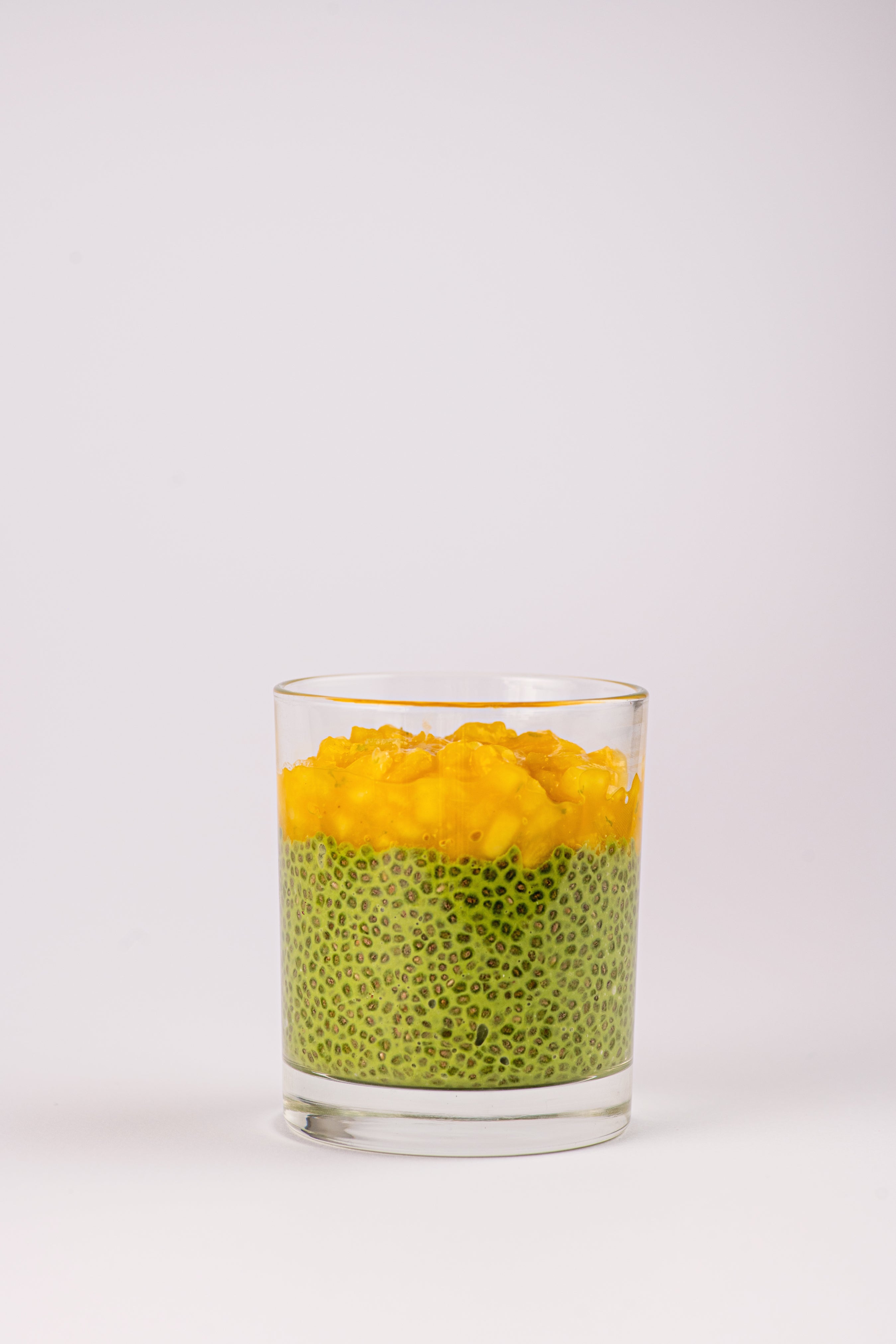 Chia pudding with matcha and exotic fruits